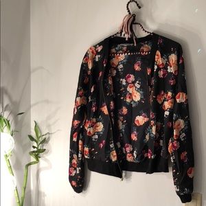 Black Floral silk bomber jacket